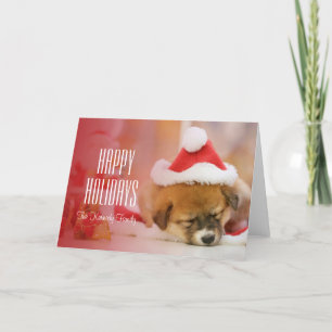 Cartes Pour Fêtes Annuelles Chiot de sommeil utilisant un casquette de Père