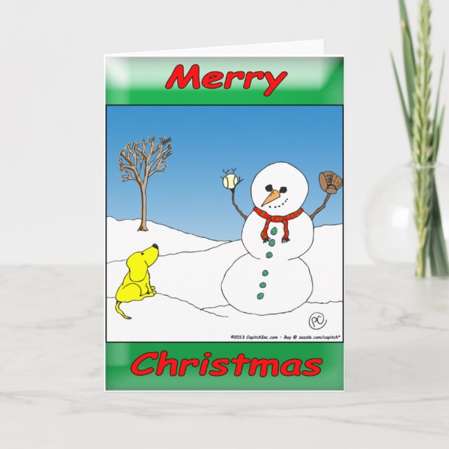 Cartes Pour Fêtes Annuelles Chiot et bonhomme de neige (Devant)