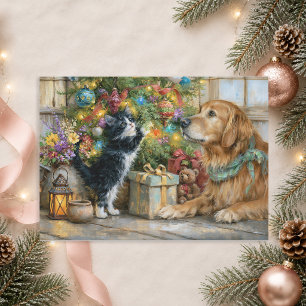 Cartes Pour Fêtes Annuelles Chiot Golden Retriever Arbre de Noël