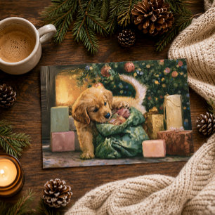Cartes Pour Fêtes Annuelles Chiot Golden Retriever Arbre de Noël 