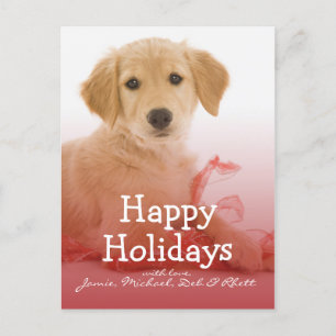 Cartes Pour Fêtes Annuelles chiot Golden Retriever avec ruban