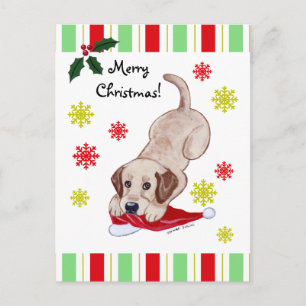 Cartes Pour Fêtes Annuelles Chiot jaune du Labrador et chapeau de Noël