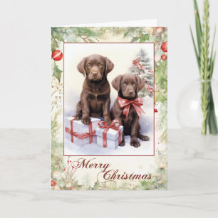 Cartes Pour Fêtes Annuelles Chiot Labrador chocolat de Noël victorien