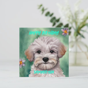 Cartes Pour Fêtes Annuelles Chiot maltais blanc tacheté vert marron heureux