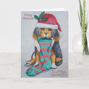 Cartes Pour Fêtes Annuelles chiot noir et brun avec bas pour noël