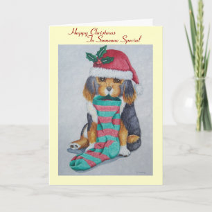 Cartes Pour Fêtes Annuelles chiot noir et brun avec bas pour noël