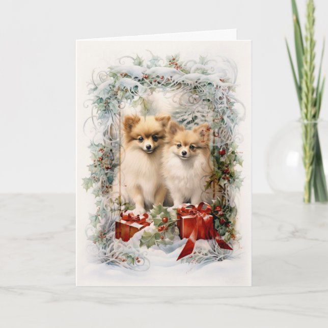 Cartes Pour Fêtes Annuelles Chiot Poméranie Victorien Noël (Devant)