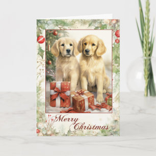Cartes Pour Fêtes Annuelles Chiot Retriever doré de Noël victorien