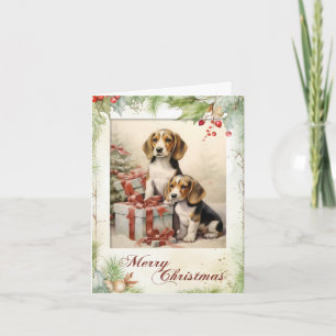 Cartes Pour Fêtes Annuelles Chiots Beagle de Noël à la Victorienne
