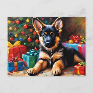 Cartes Pour Fêtes Annuelles Chiots Berger Allemand, Sapin de Noël, Cadeaux