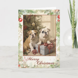 Cartes Pour Fêtes Annuelles Chiots Bouledogue Anglais Victorien Noël