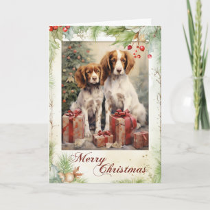 Cartes Pour Fêtes Annuelles Chiots Brittany Spaniel Victorien Noël