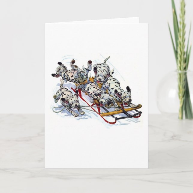 Cartes Pour Fêtes Annuelles Chiots dalmatiens Sledding (Devant)