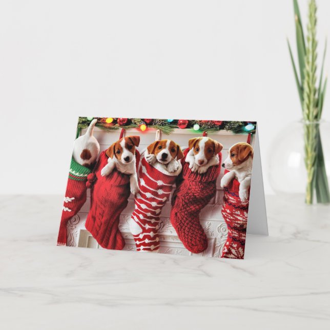 Cartes Pour Fêtes Annuelles Chiots de Noël en bas (Devant)