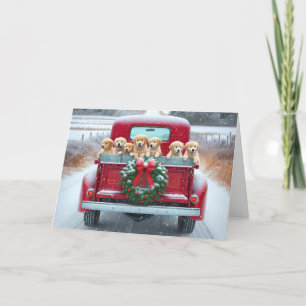 Cartes Pour Fêtes Annuelles Chiots de Noël Golden Retrivers En Camion Rétro