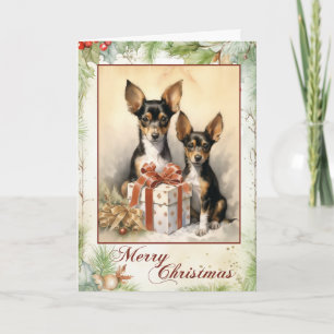 Cartes Pour Fêtes Annuelles Chiots Fox Terrier jouet victorien de Noël