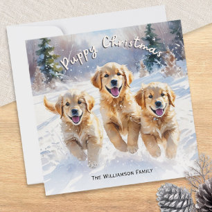 Cartes Pour Fêtes Annuelles Chiots Golden Retriever Dans La Neige Noël De Chio