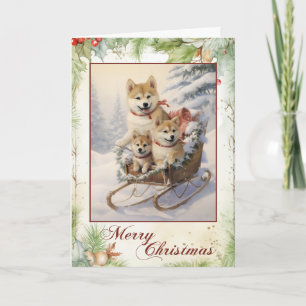 Cartes Pour Fêtes Annuelles Chiots Shiba Inu de Noël victorien