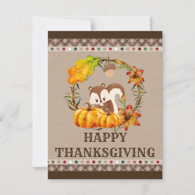 Cartes Pour Fêtes Annuelles Chipmunk et Citrouille tombent Thanksgiving rustiq (Devant)