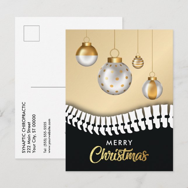 Cartes Pour Fêtes Annuelles Chiropratique de Noël Joyeux Noir et Or (Devant / Derrière)