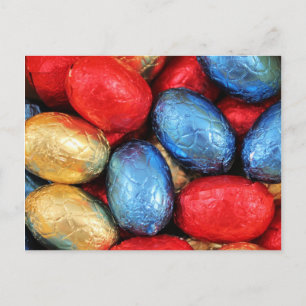 Cartes Pour Fêtes Annuelles Chocolat belge rouge, doré et bleu oeufs de Pâques