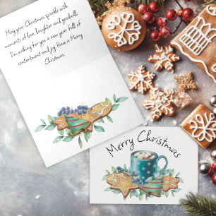 Cartes Pour Fêtes Annuelles Chocolat chaud avec cookies et verdure hivernale