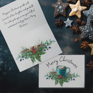 Cartes Pour Fêtes Annuelles Chocolat chaud avec verdure Holly et hiver