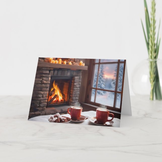 Cartes Pour Fêtes Annuelles Chocolat Chaud De Noël Par Cheminée (Devant)