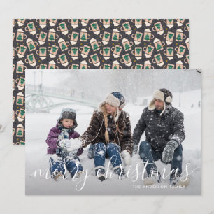 Cartes Pour Fêtes Annuelles Chocolat chaud Script Famille Photo Noël