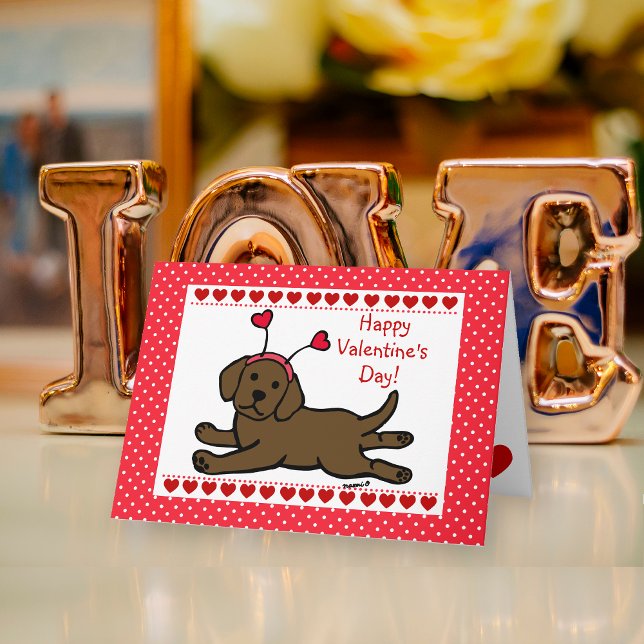Cartes Pour Fêtes Annuelles Chocolat Innocent Labrador Chiot Valentine (Innocent Chocolate Labrador Puppy Valentine's Day Card for Labrador Owners!!  Cute Cartoon Design.)