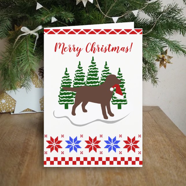 Cartes Pour Fêtes Annuelles Chocolat Labrador Arbres À feuillage persistant de (Chocolate Labrador Evergreen Trees Christmas Cards for Chocolate Labrador Owners.  Silhouette design)