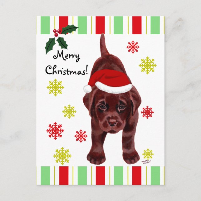 Cartes Pour Fêtes Annuelles Chocolat Labrador Chiot et Santa Hat Noël (Devant)