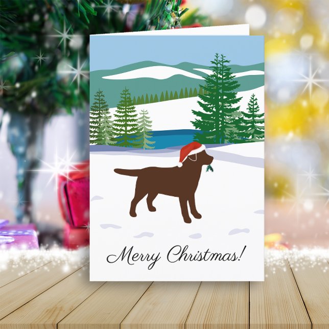 Cartes Pour Fêtes Annuelles Chocolat Labrador Christmas Winter View (Chocolate Labrador Winter View Design Christmas Cards for Labrador Owners.  Dog Silhouette Design.)