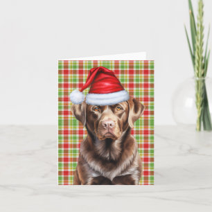 Cartes Pour Fêtes Annuelles Chocolat Labrador Rouge et Vert Plaid Noël