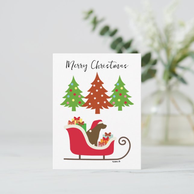 Cartes Pour Fêtes Annuelles Chocolat Labrador Silhouette de Noël (Debout devant)