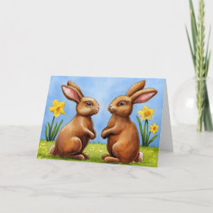Cartes Pour Fêtes Annuelles Chocolat Lapins De Pâques En Daffodiques