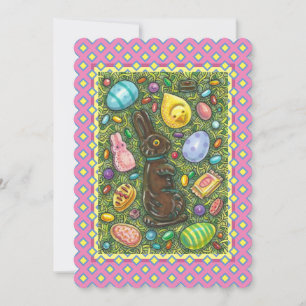 Cartes Pour Fêtes Annuelles CHOCOLAT PÂQUES BUNNY, POULET, JELLY BEANS plat