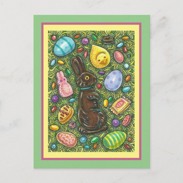 CARTES POUR FÊTES ANNUELLES CHOCOLAT PÂQUES BUNNY, POULET, OEUFS, JELLY BEANS (Devant)
