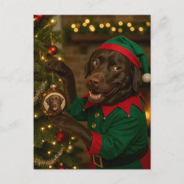 Cartes Pour Fêtes Annuelles Chocolate  Labrador Dog Christmas Holiday postcard