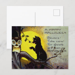 Cartes Pour Fêtes Annuelles Chouette à chat noir vintage cool Halloween