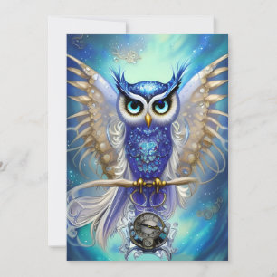 Cartes Pour Fêtes Annuelles Chouette à vapeur bleue