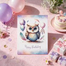 Chouette aquarelle adorable Joyeux Anniversaire