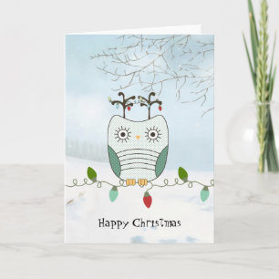Cartes Pour Fêtes Annuelles Chouette aux lumières de Noël