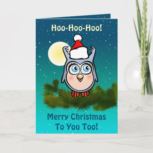 Cartes Pour Fêtes Annuelles Chouette Bébé mignonne célébrant Noël (Devant)