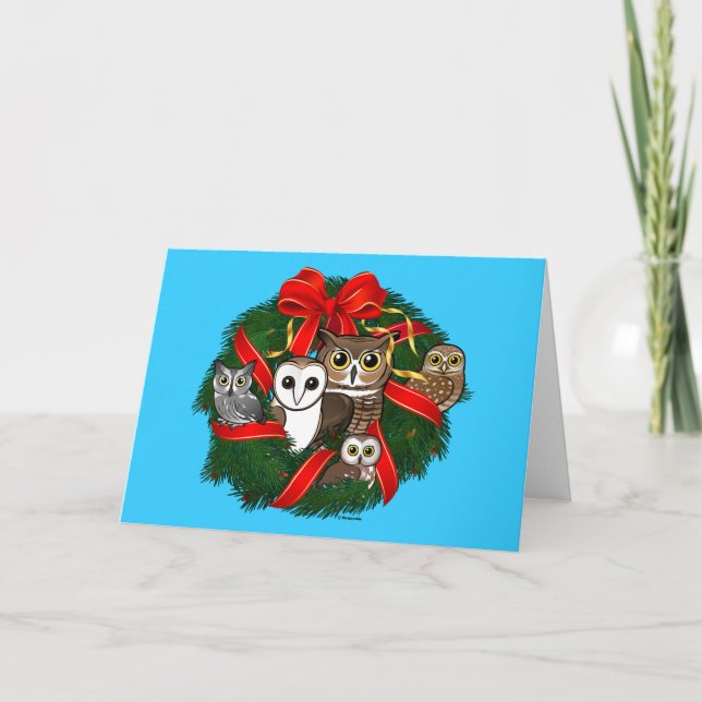 Cartes Pour Fêtes Annuelles Chouette Birdorable Couronne de Noël (Devant)