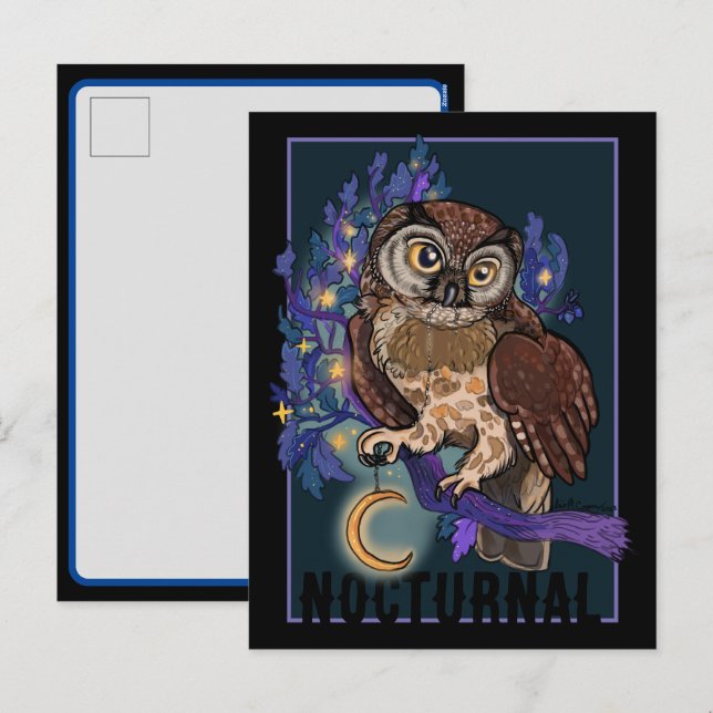 Cartes Pour Fêtes Annuelles Chouette boréale Nocturne (Devant / Derrière)