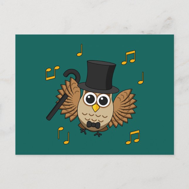 Cartes Pour Fêtes Annuelles Chouette dansante mignonne avec notes musicales De (Devant)