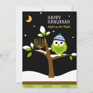 Cartes Pour Fêtes Annuelles Chouette de l'Hanoukka et arbre de neige Menorah