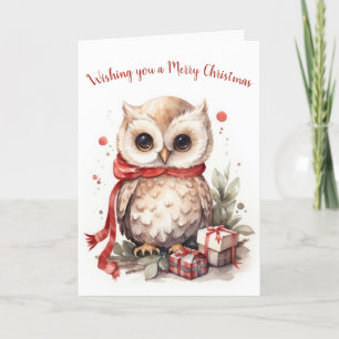 Cartes Pour Fêtes Annuelles Chouette de Noël Aquarelle avec cadeaux