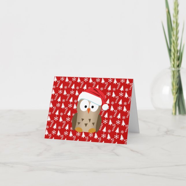 Cartes Pour Fêtes Annuelles Chouette de Noël avec chapeau de Noël (Devant)